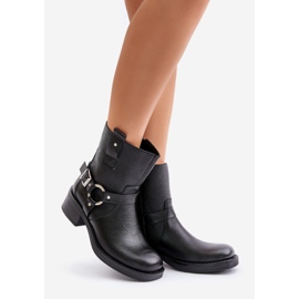 Botas de salto baixo de couro com isolamento Zazoo 60480, pretas preto 1