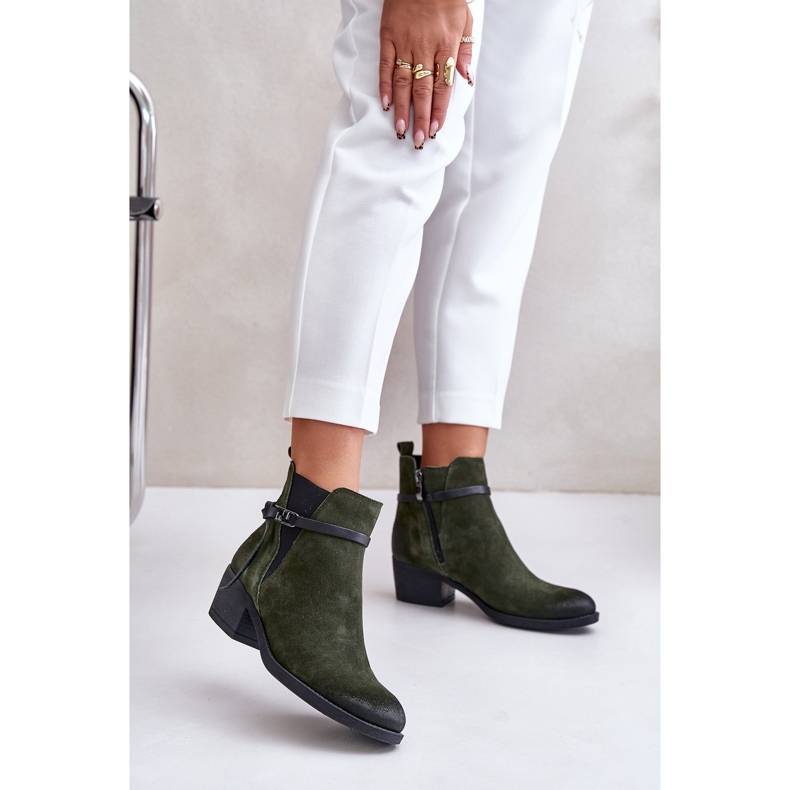 Zazoo 60478 Botas de camurça de salto alto, isoladas, fechadas com zíper, verde escuro 2