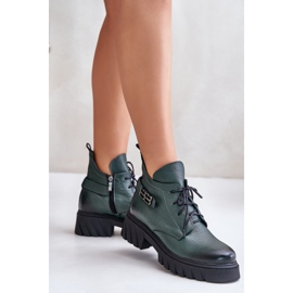 Zazoo 60483 Botas femininas de couro cano baixo aquecidas verde escuro 2