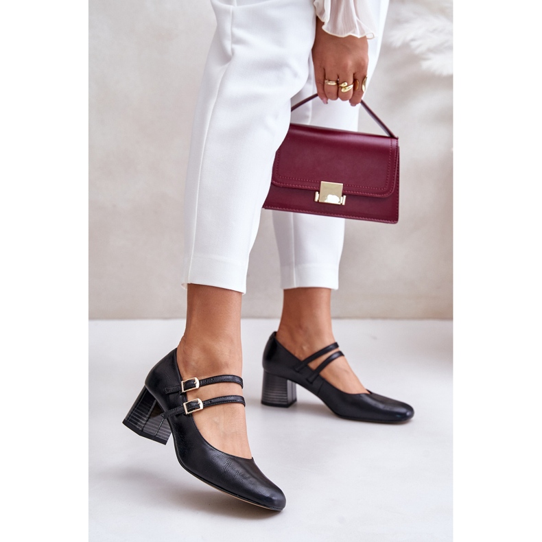 Sapatos de couro com tiras de salto alto Laura Messi 2857 Preto 2