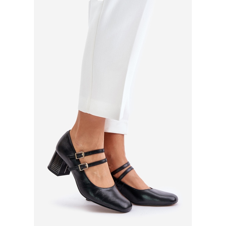 Sapatos de couro com tiras de salto alto Laura Messi 2857 Preto 1