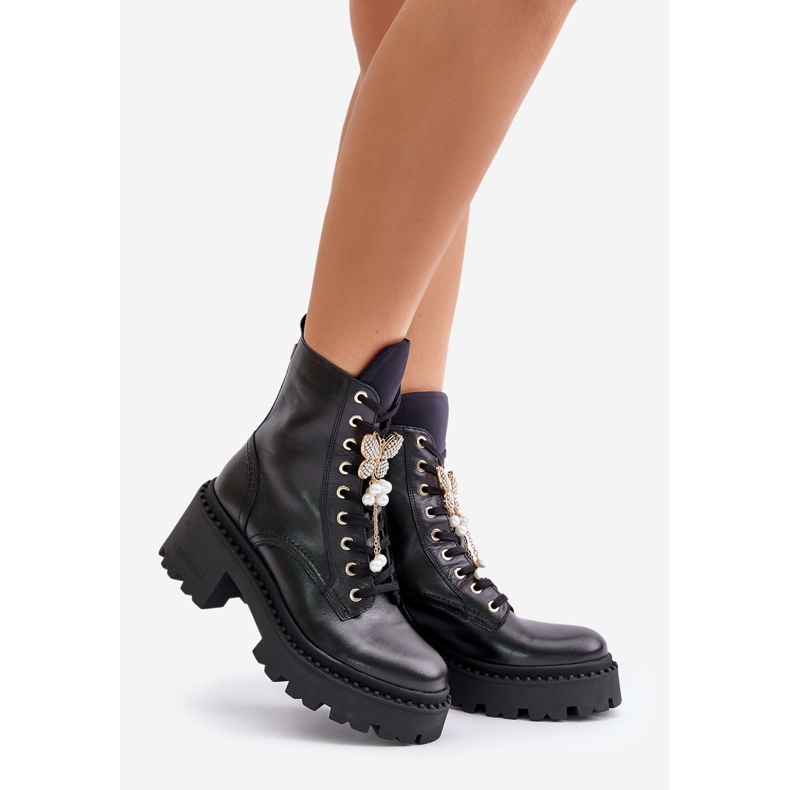 Botas femininas de couro com borboleta preta CheBello 4590 preto 1