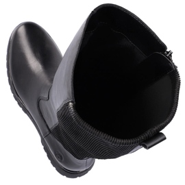 Botas femininas de couro com cano elástico, preto Remonte D1B71-01 1