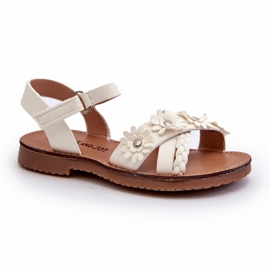 Sandálias de meninas presas com velcro com flores brancas branco 3