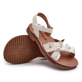 Sandálias de meninas presas com velcro com flores brancas branco 4