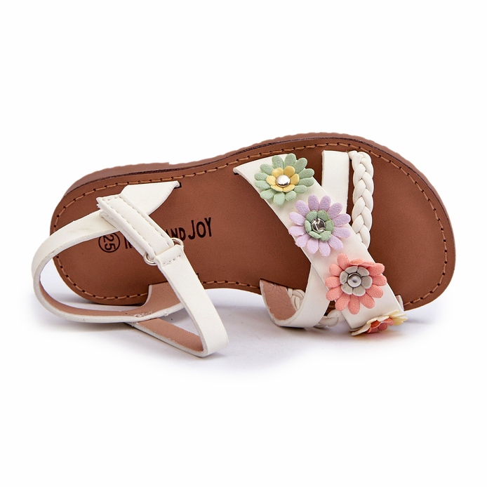 Sandálias de meninas presas com velcro com flores brancas branco 1