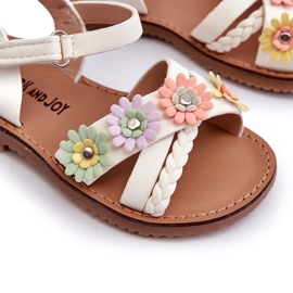 Sandálias de meninas presas com velcro com flores brancas branco 2
