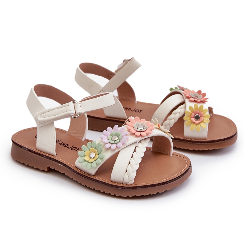 Sandálias de meninas presas com velcro com flores brancas branco 5