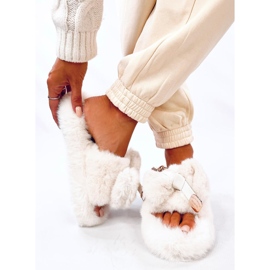 Chinelos de pele Burano Bege com laço e ursinho de pelúcia 2 Chinelos de pele Burano Bege com laço e ursinho de pelúcia 2