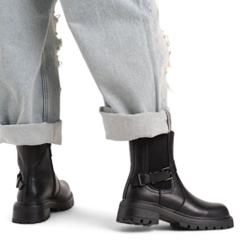 Botins femininos de couro com fivela pretos Sergio Leone TR719-S 1