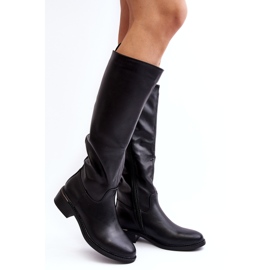 Diamantique Botas lisadas femininas em frente ao joelho do joelho preto 1