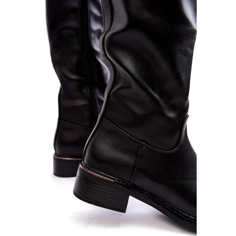Diamantique Botas lisadas femininas em frente ao joelho do joelho preto 4