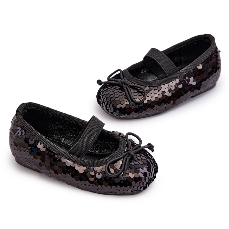 Ballerinas para meninas decoradas com lantejoulas e um laço preto 4