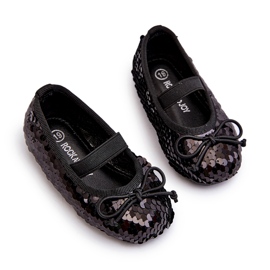 Ballerinas para meninas decoradas com lantejoulas e um laço preto 2