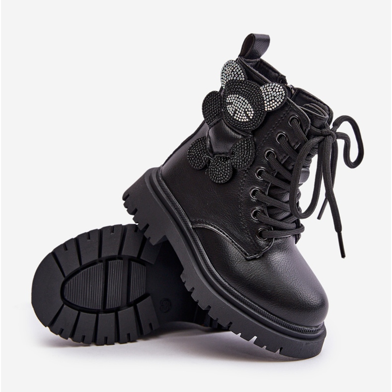 Botins isolados de menina com ursinho de pelúcia e zíper, Preto Relobia 2