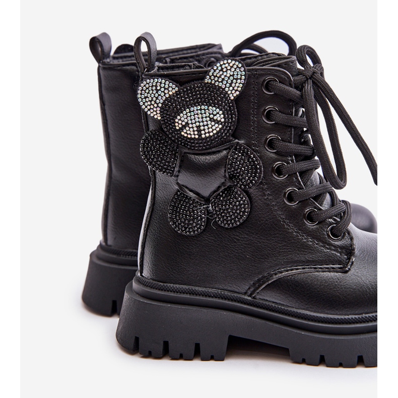 Botins isolados de menina com ursinho de pelúcia e zíper, Preto Relobia 1