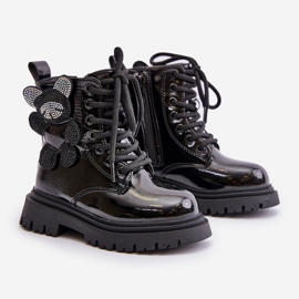 Botas femininas isoladas com ursinho de pelúcia e zíper, preto envernizado Relobia 1