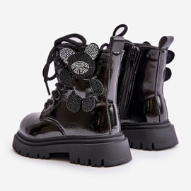 Botas femininas isoladas com ursinho de pelúcia e zíper, preto envernizado Relobia 2