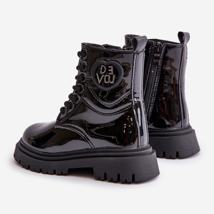 Botas femininas de couro envernizado com forro de pele e zíper, Evaliraea preta preto 2