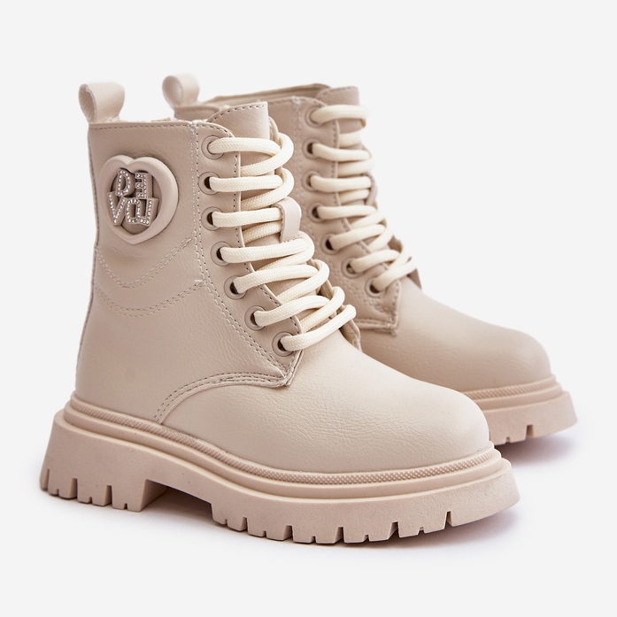 Botas femininas Evaliraea bege com forro de pele e zíper 1