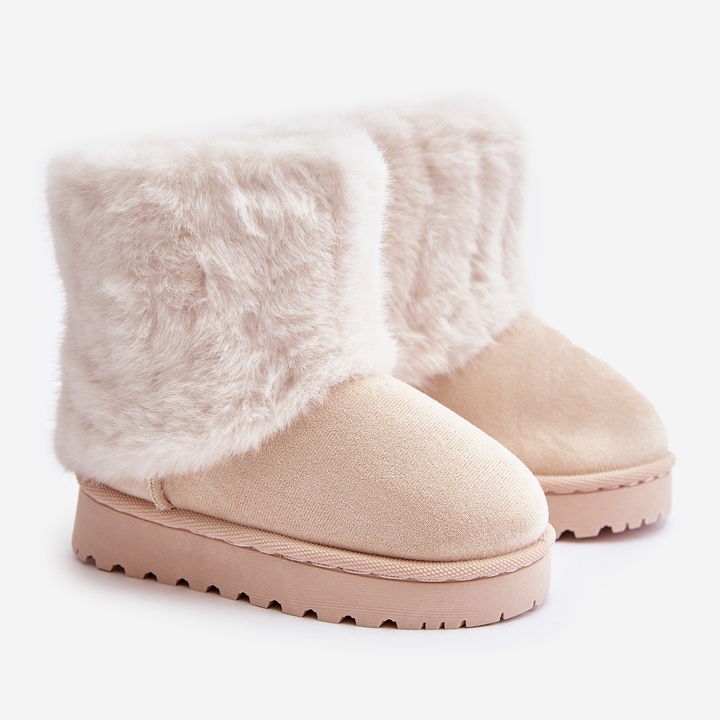 Botas infantis de neve com pele, bege claro Crisie 1