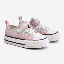 Tênis infantil de velcro com lantejoulas Caloma rosa/multicoloridas 1