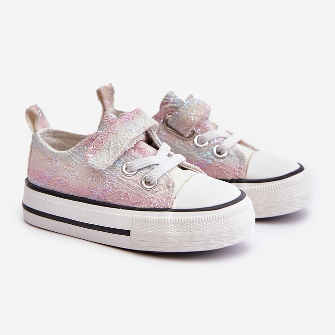 Tênis infantil de velcro com lantejoulas Caloma rosa/multicoloridas 1
