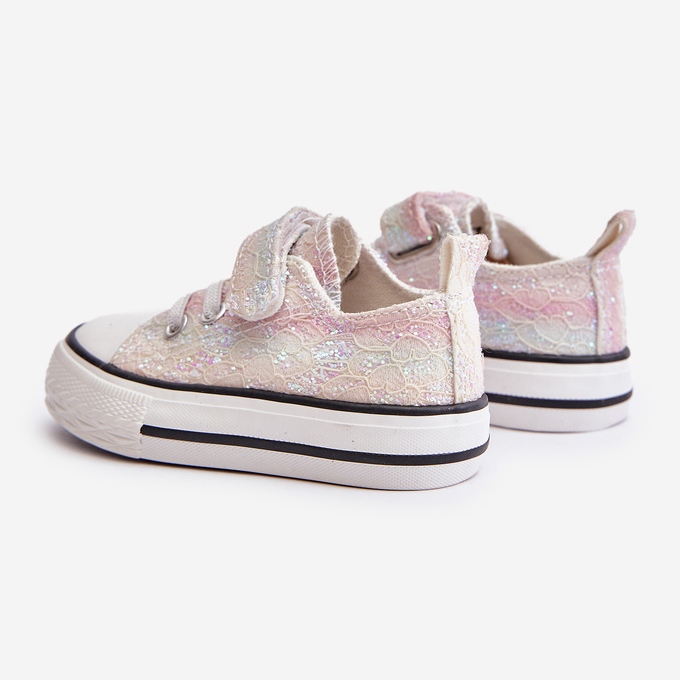 Tênis infantil de velcro com lantejoulas Caloma rosa/multicoloridas 2