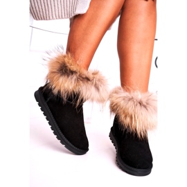 Botas femininas de couro Mukluki para neve com pele de raposa preta preto 4