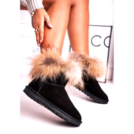 Botas femininas de couro Mukluki para neve com pele de raposa preta preto 1