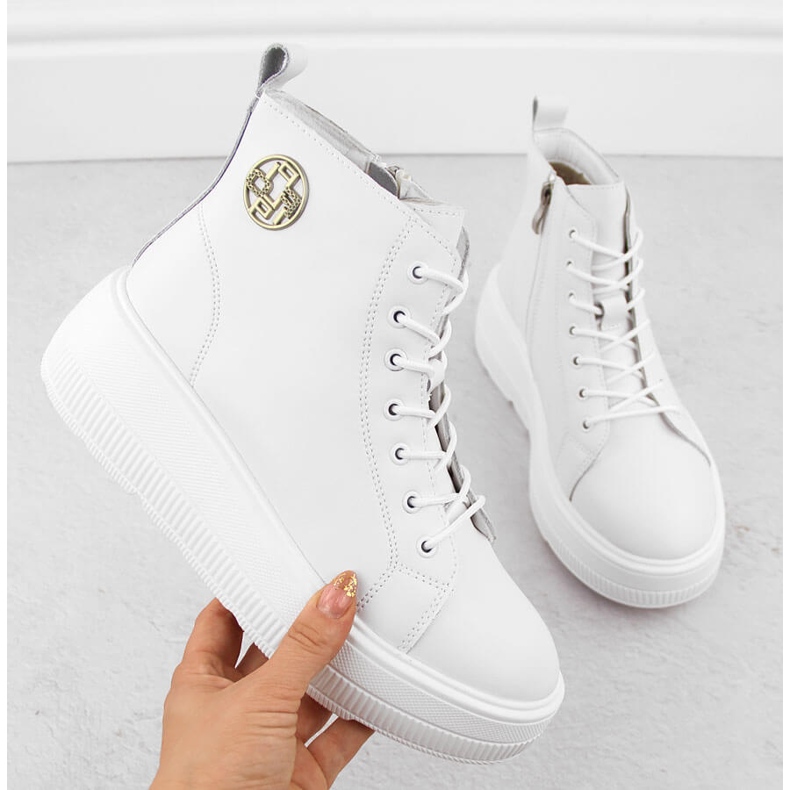 Botins femininos de couro branco na plataforma por Filippo DBT6374 1