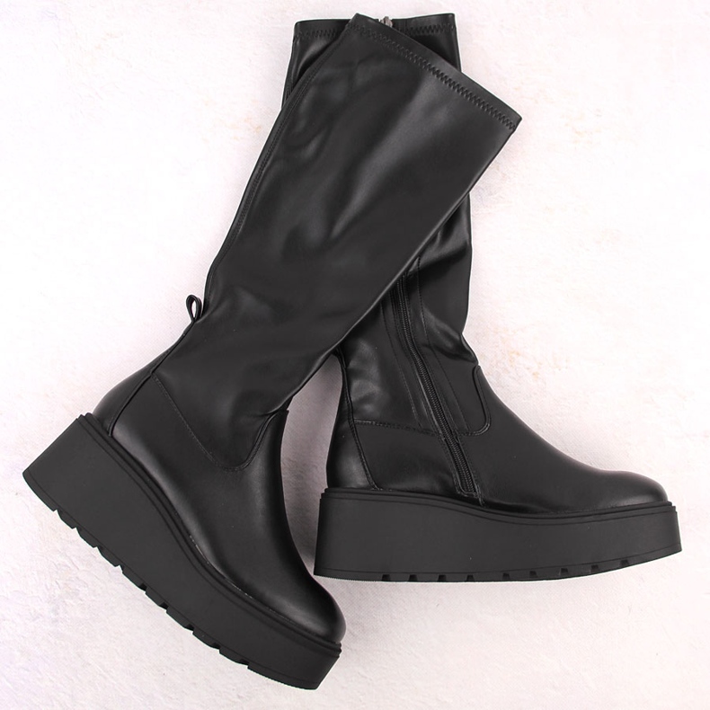 Botas femininas elásticas pretas com cunha Vinceza 58342 preto 1