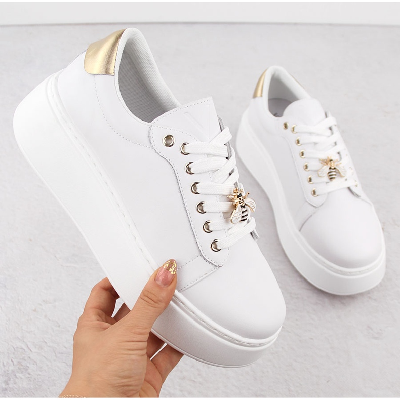 Calçado esportivo de couro com plataforma, branco Vinceza 89101 1