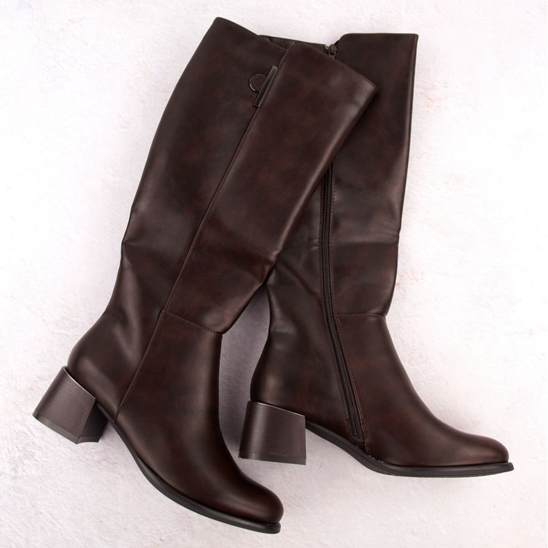 Botas femininas marrons de salto alto com isolamento Jezzi MR2481-3 marrom 1
