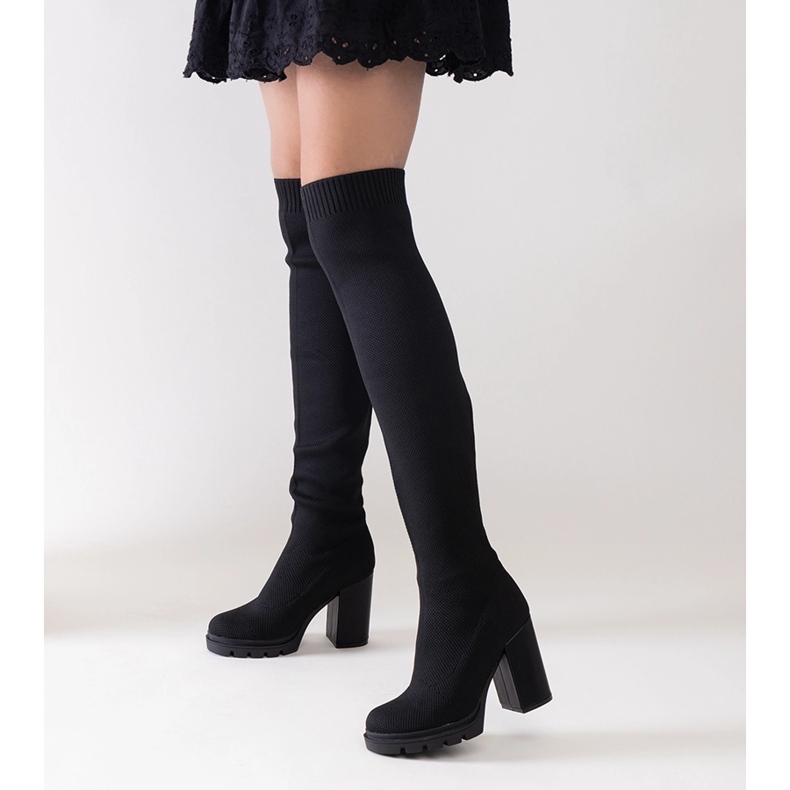 Botas longas pretas de salto alto Lija preto 1