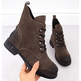 Botas femininas cáqui de couro D&amp;A S.Barski Premium Collection CR42-158 castanho 1