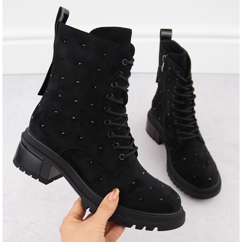 Bolsa feminina de couro com zircões, preta D&amp;A S.Barski Premium Collection MR880-017 preto 1