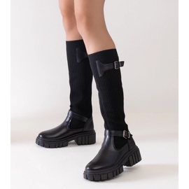 Botas pretas Miste com cano elástico preto 1