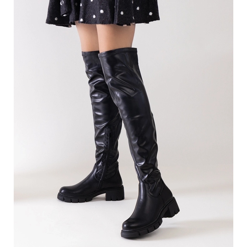 Botas longas pretas com salto baixo Erisa preto 1