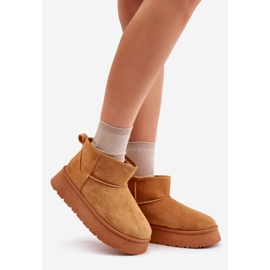 Botas femininas de neve com plataforma baixa isoladas com pele de camelo Saldren marrom 2