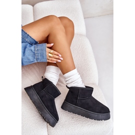 Botas femininas Saldren pretas para neve baixa na plataforma, forradas com pele preto 2
