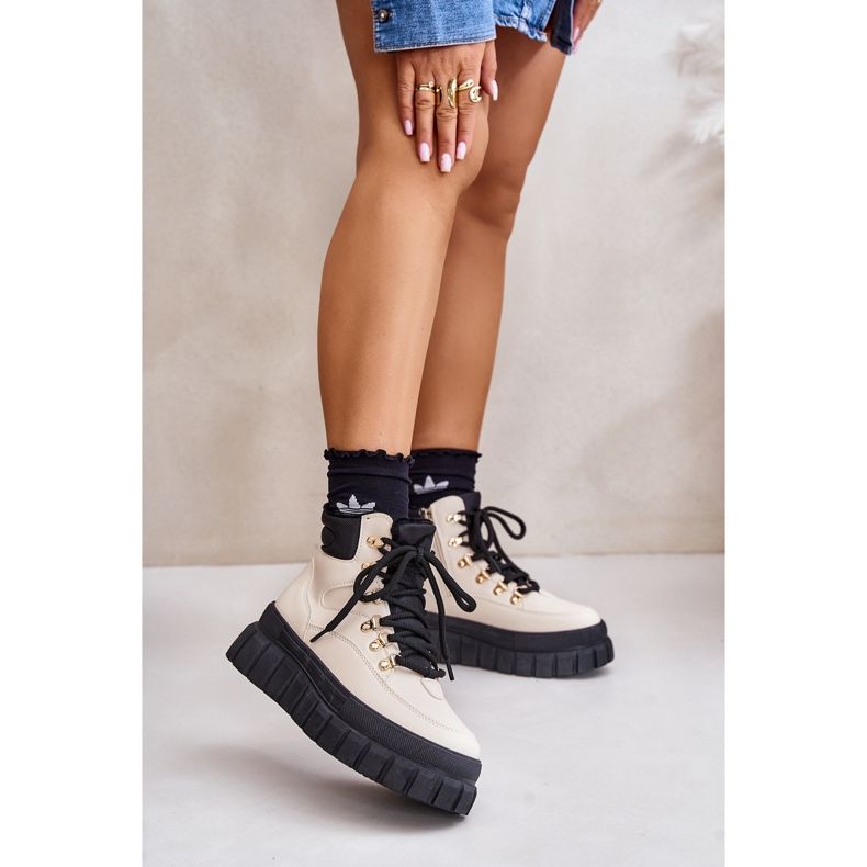 Botins femininos com isolamento Trapper na plataforma bege Jelenia 2