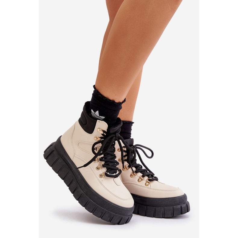 Botins femininos com isolamento Trapper na plataforma bege Jelenia 1