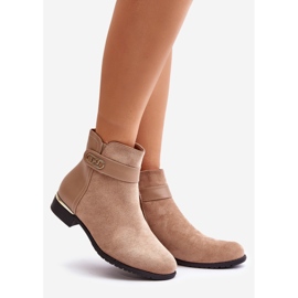 Botas femininas com isolamento bege e salto plano com detalhe dourado Ravasira 1