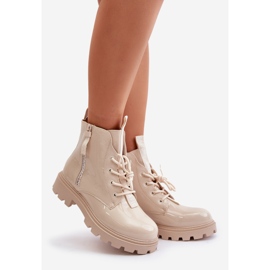 Botas femininas envernizadas, isoladas, com inscrições bege, Zinfreya 1