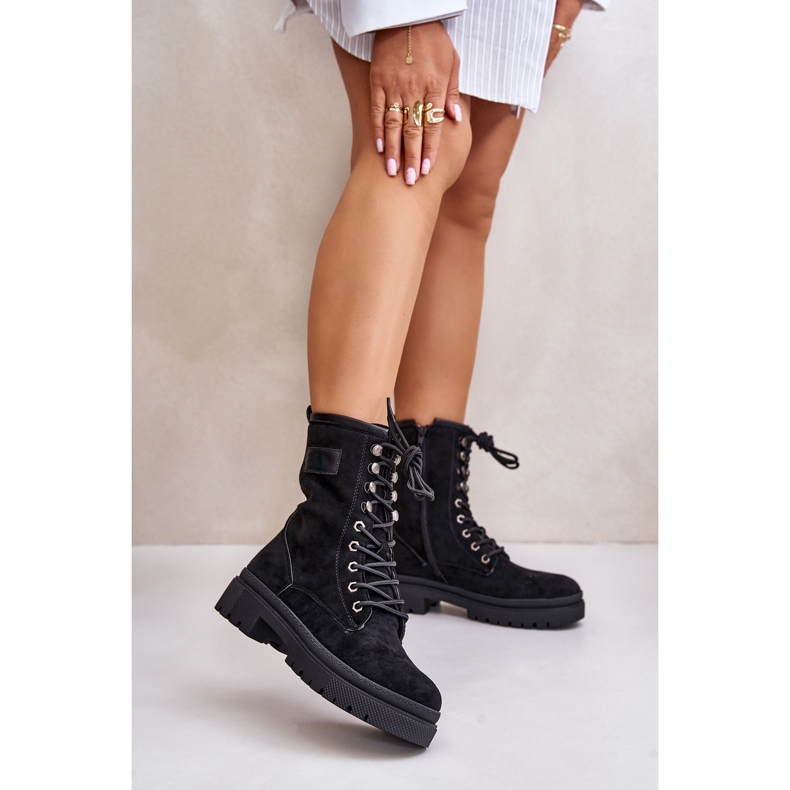 Botas femininas de trabalho com zíper em camurça ecológica preta Savalann preto 2