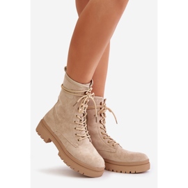 Botas femininas de trabalho com zíper em camurça ecológica, bege Savalann 1