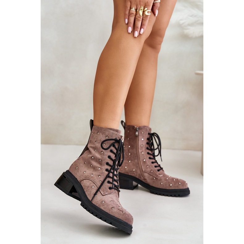S.Barski Botas de trabalho femininas decoradas com isolamento D&amp;A MR880-017 Taupe bege 2