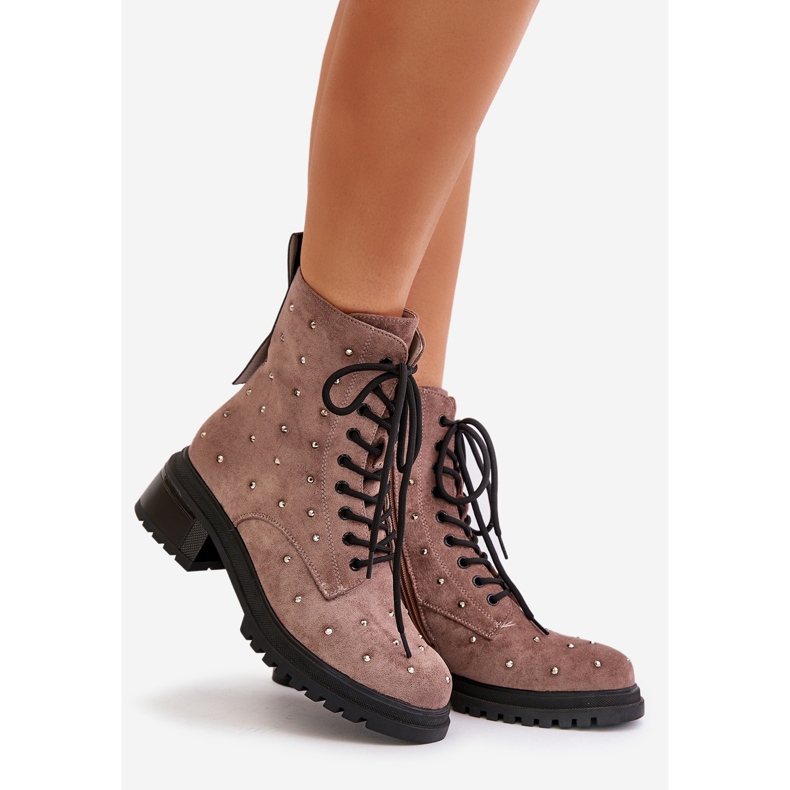 S.Barski Botas de trabalho femininas decoradas com isolamento D&amp;A MR880-017 Taupe bege 1