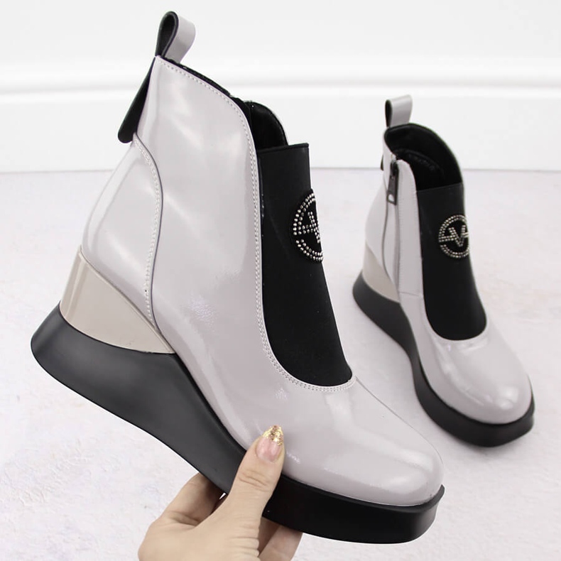 Botas femininas de couro cinza Vinceza 66703 1